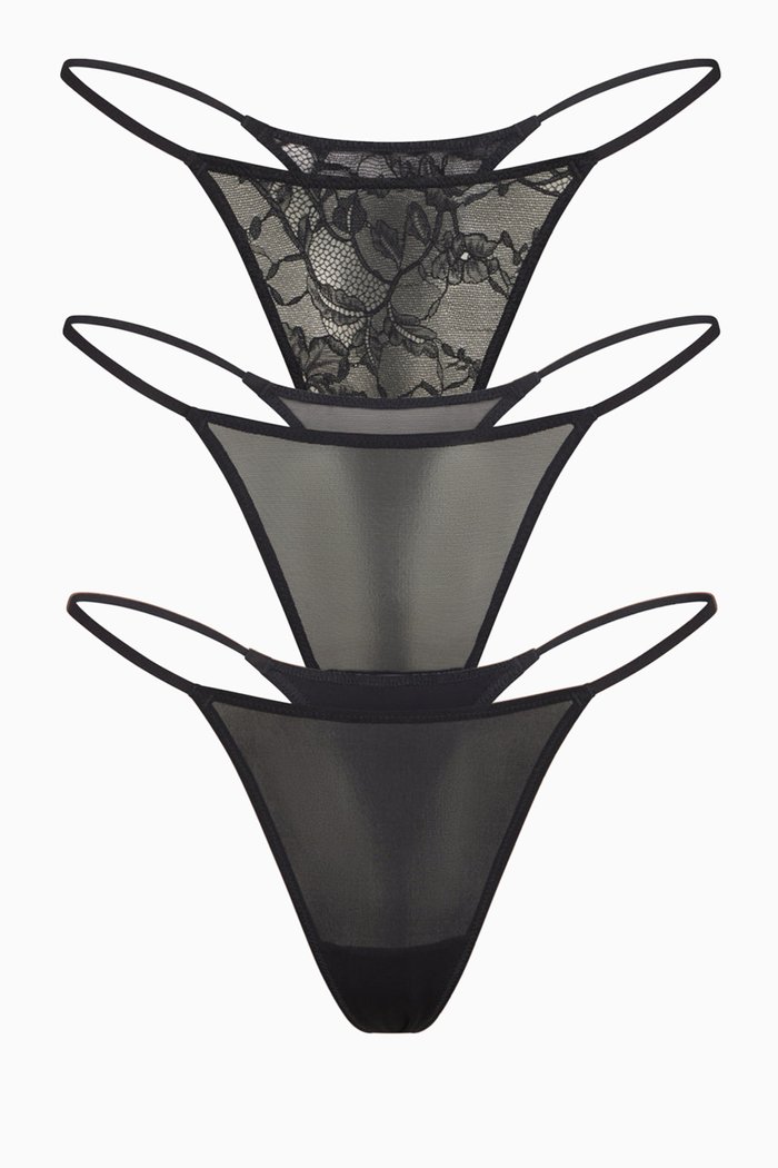 

String Thongs Pack, Set of 3, Black