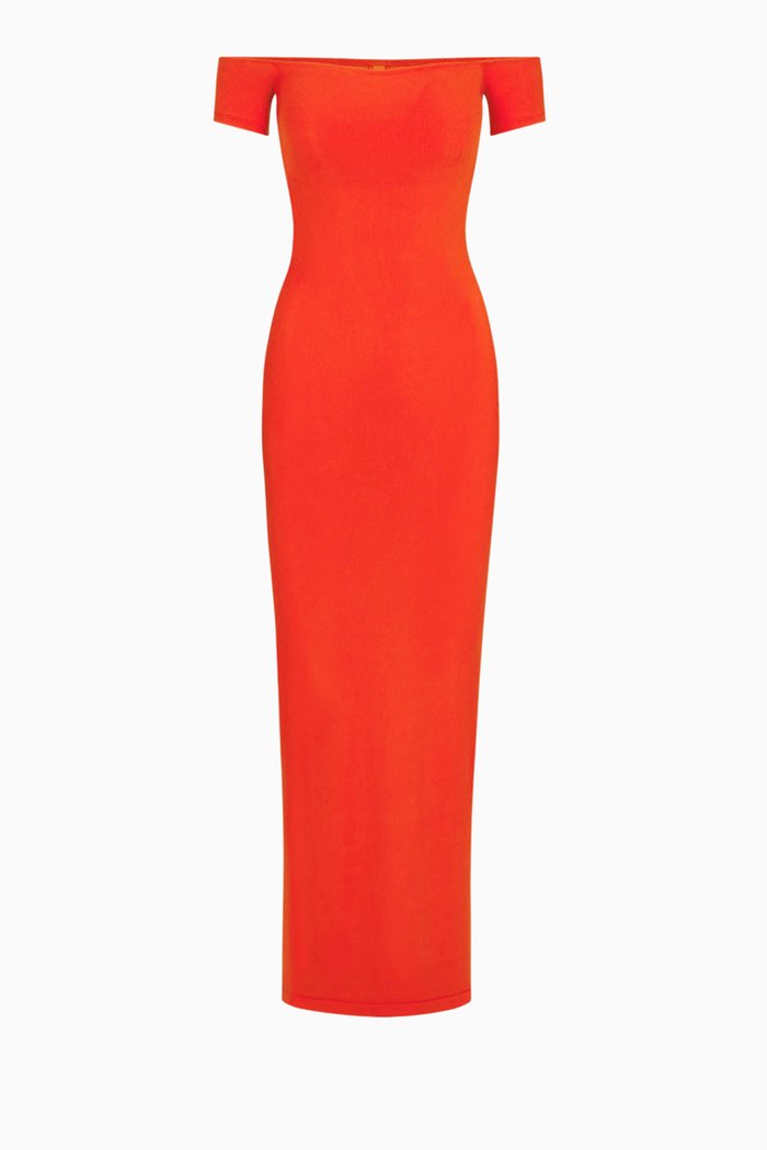 

Soft Lounge Off-shoulder Maxi Dress in Stretch-modal, Red