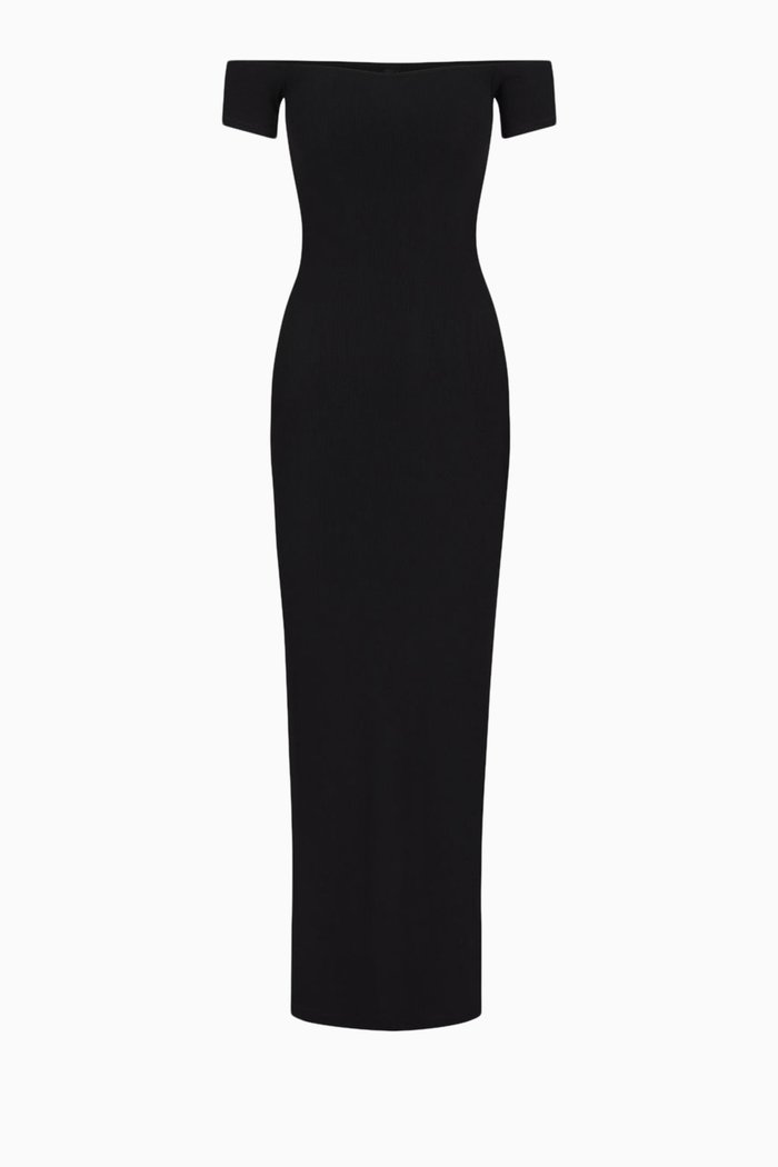 

Soft Lounge Off-shoulder Maxi Dress in Stretch-modal, Black