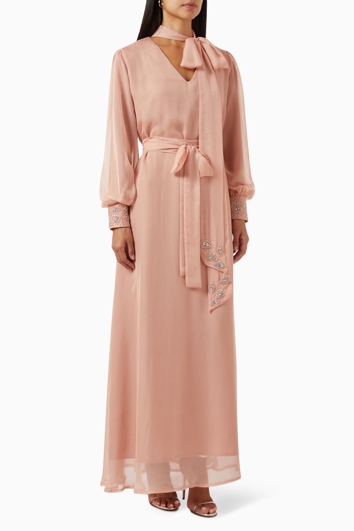 

Neck-tie Maxi Dress in Silk Chiffon, Pink