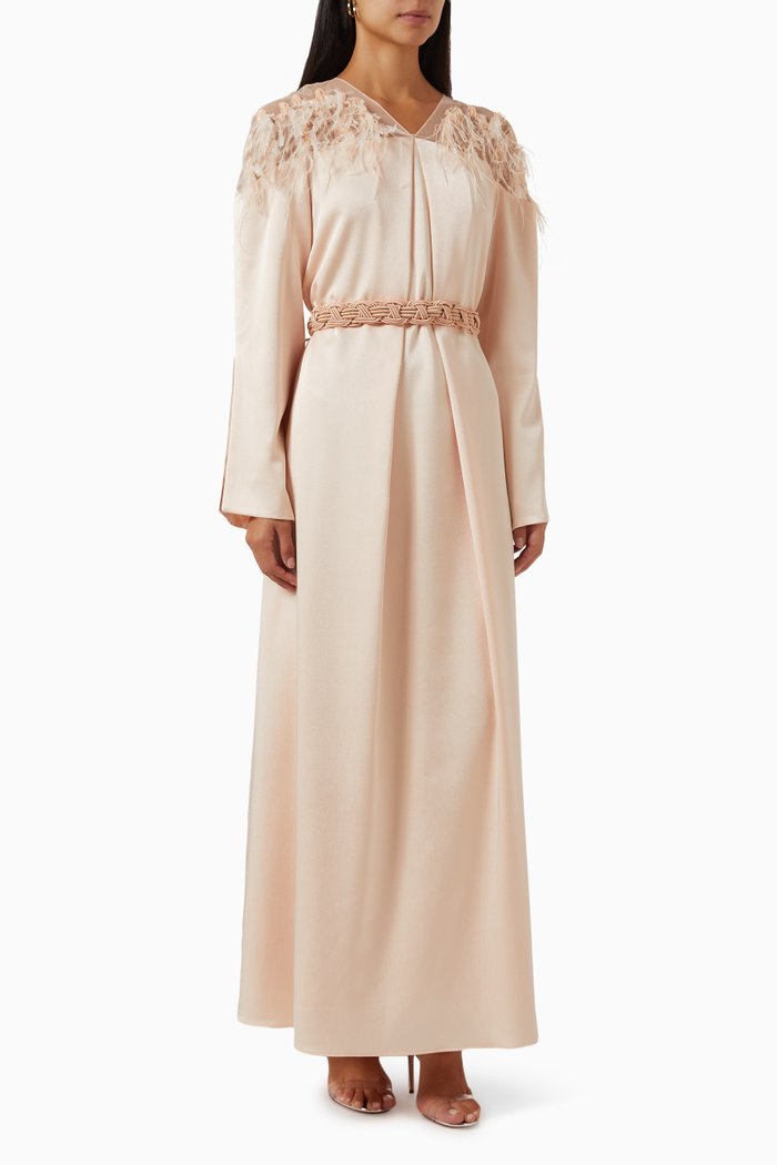 

Braided Belt Maxi Dress in Crepe, Pink