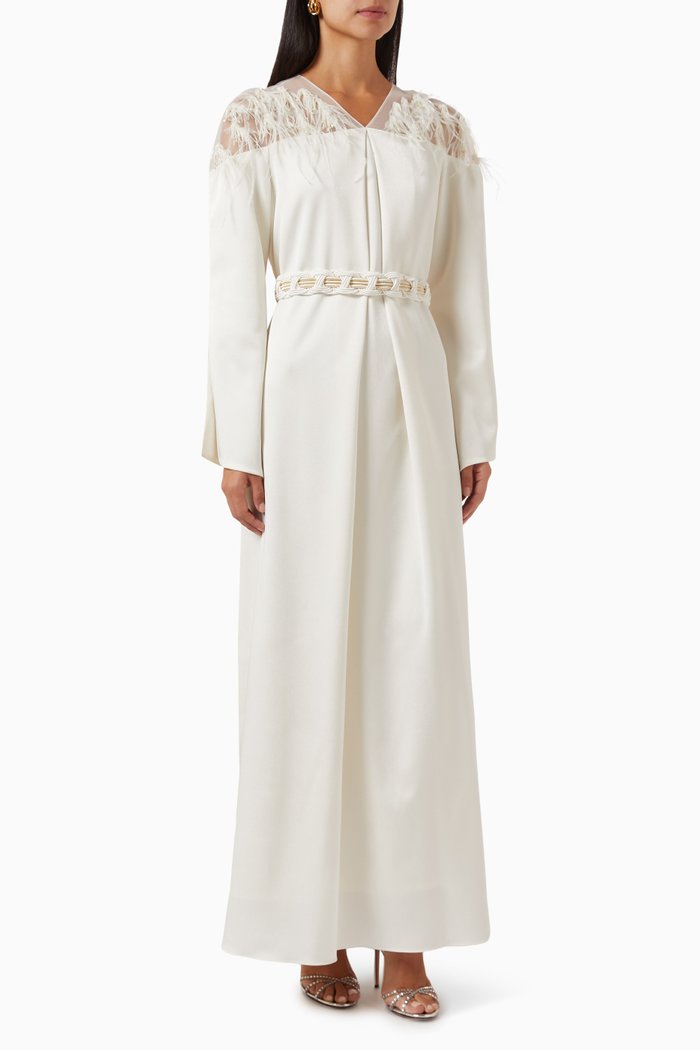 

Braided Belt Maxi Dress in Crepe, Neutral