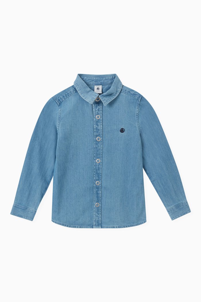 

Logo-embroidered Long-sleeve Shirt in Cotton, Blue