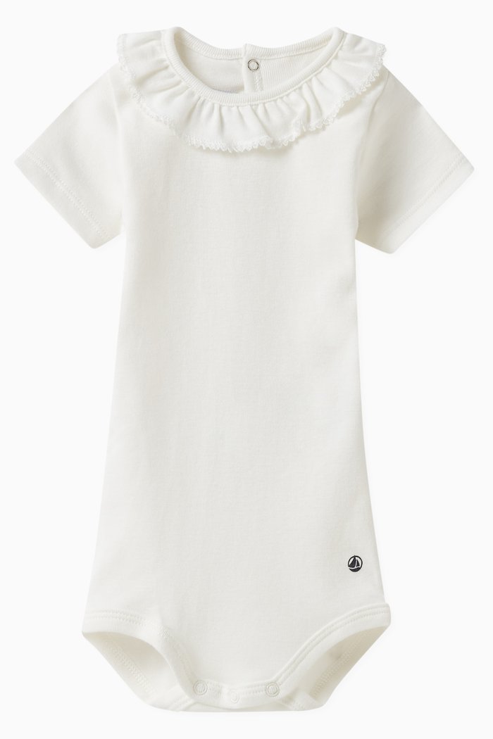 

Ruffled-collar Bodysuit in Organic Cotton, White