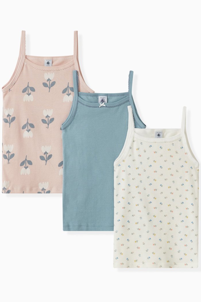 

Tulip Print Vests in Organic Cotton, Set of 3, Multicolour