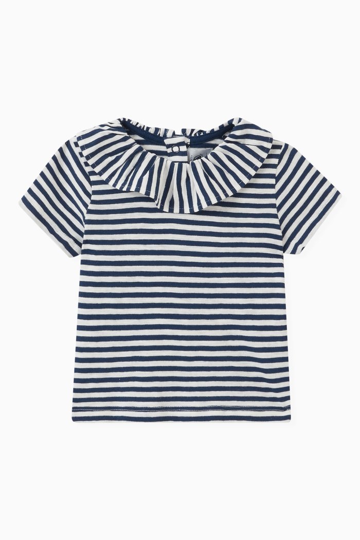 

Striped Short Sleeved Slub Blouse in Cotton, Multicolour