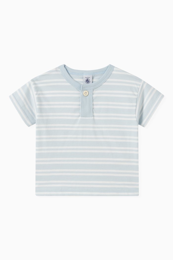 

Striped Henley T-shirt in Cotton Jersey, Multicolour