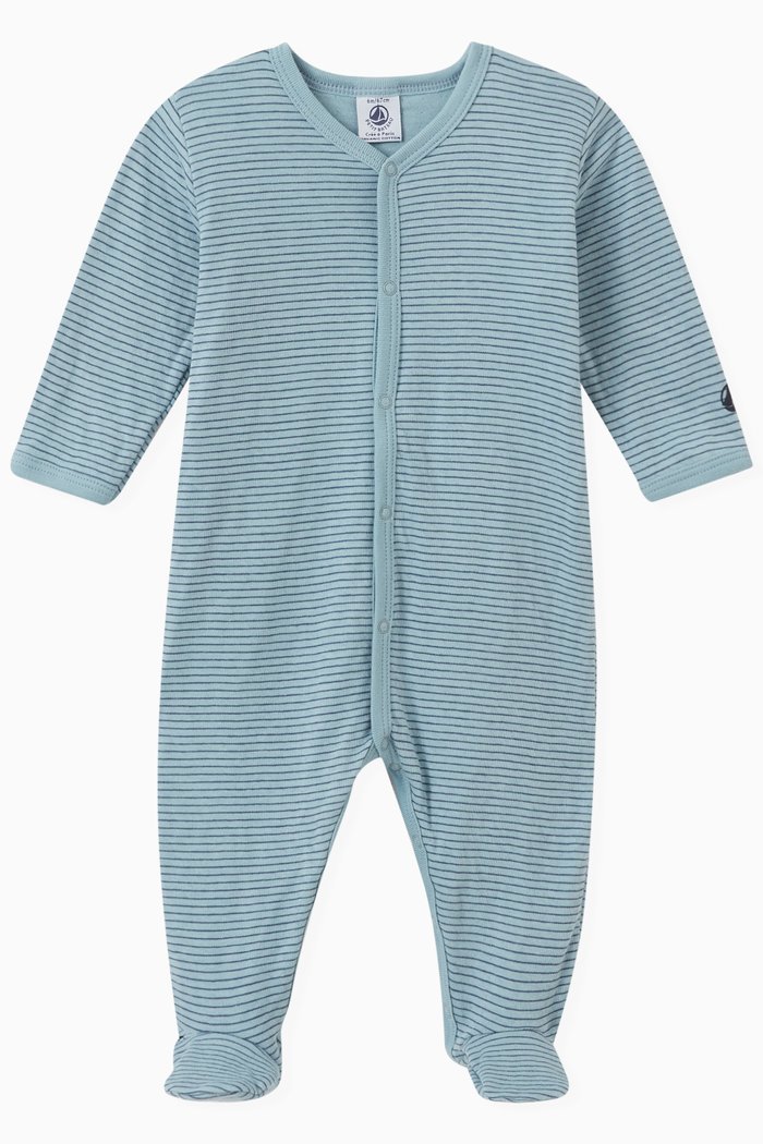 

Striped Sleepsuit in Cotton Tube Knit, Blue
