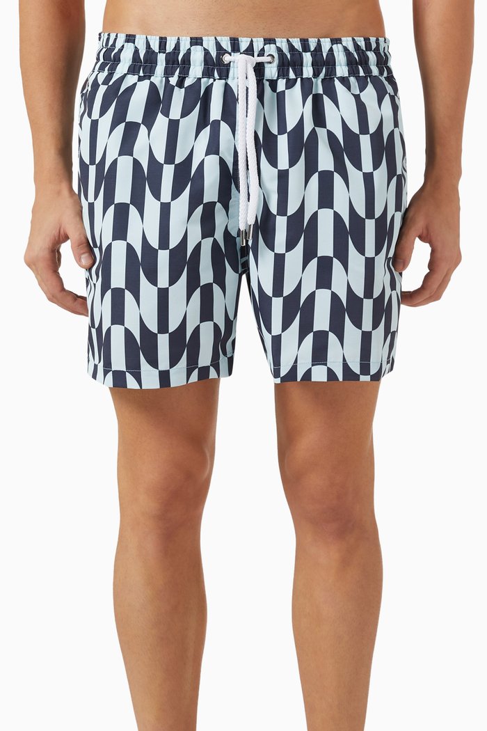 

Checkered Swim Shorts in Nylon, Blue