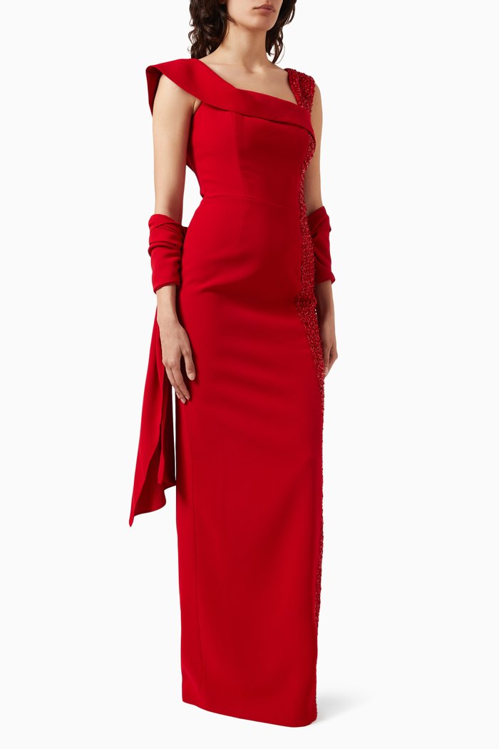 

Embellished Maxi Dress in Crepe, Red