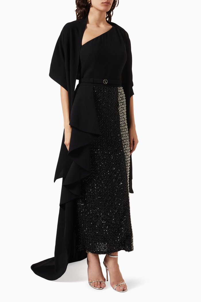 

One-shoulder Embellished Maxi Dress, Black