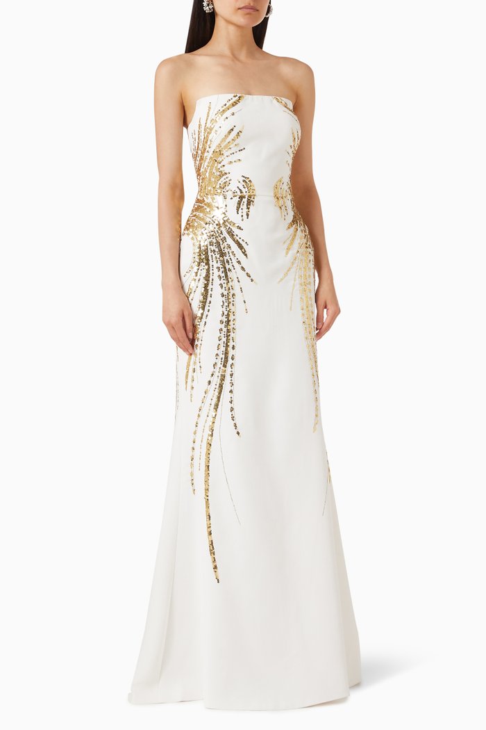 

Sequin-embellished Strapless Maxi Dress in Crepe, Neutral