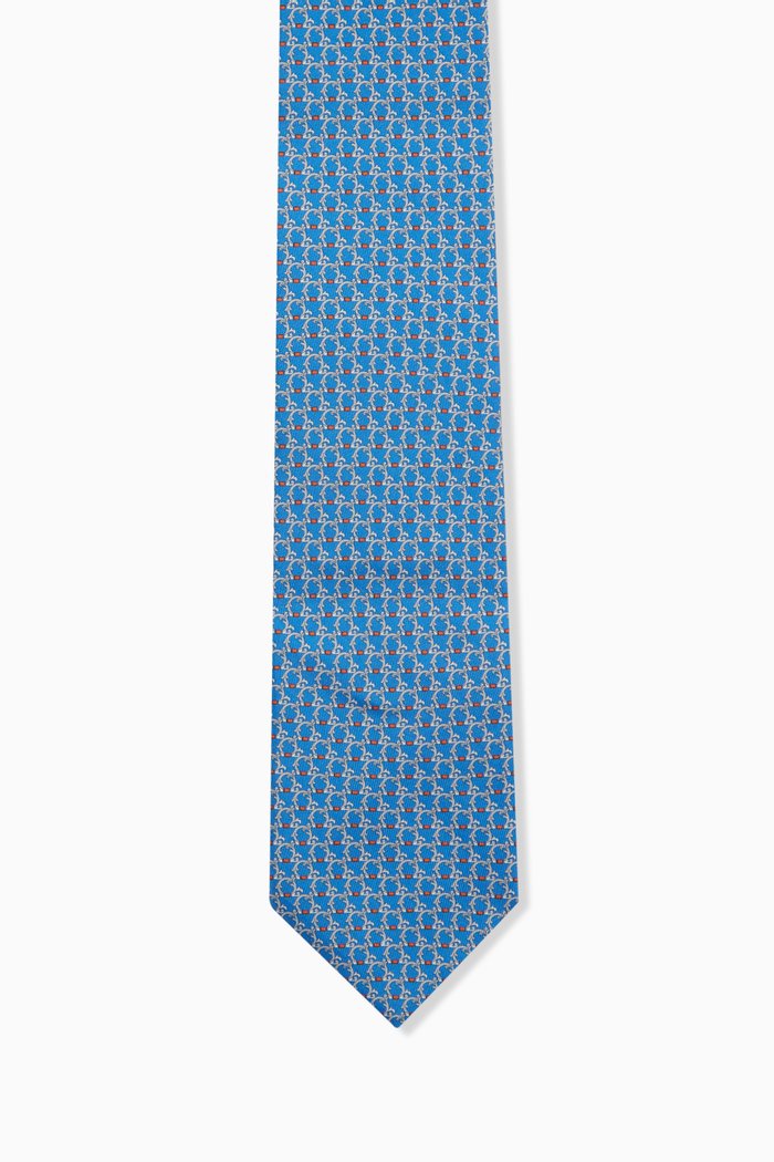 

Gancini Print Tie in Silk, Blue