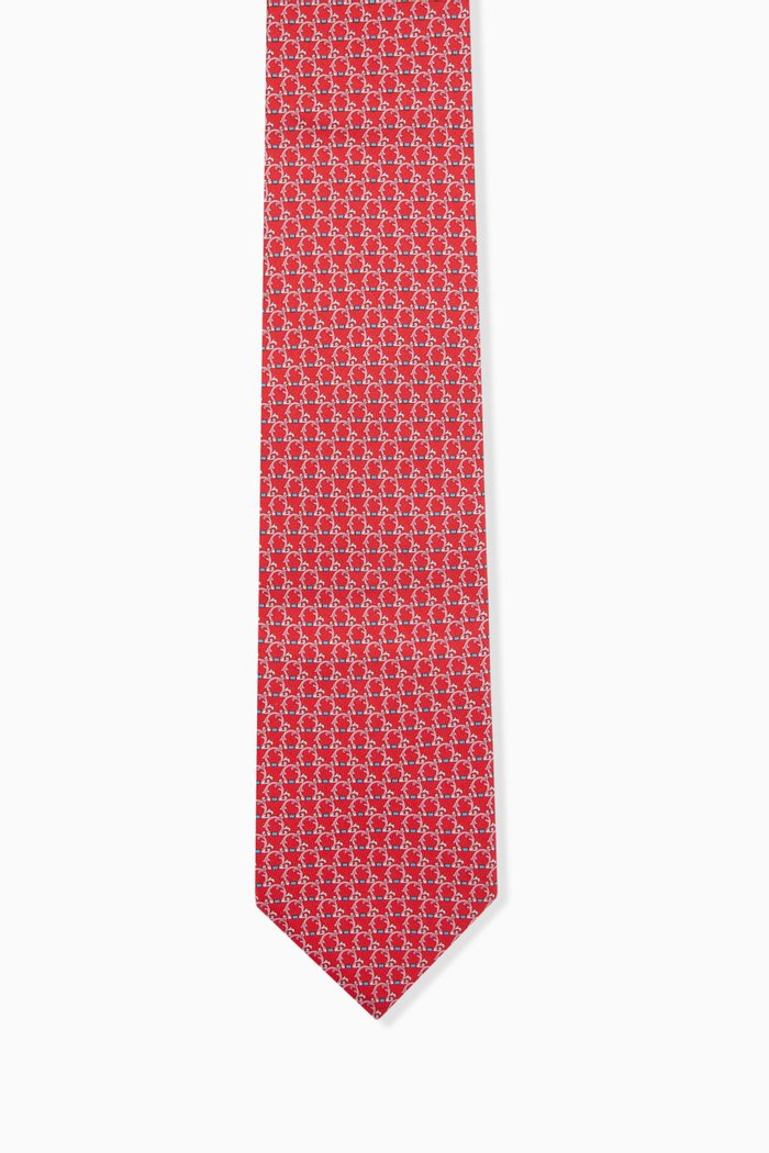 

Gancini Print Tie in Silk, Blue