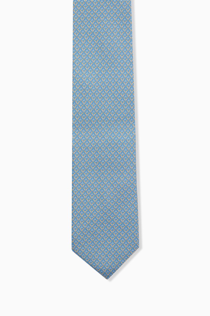 

Gancini Print Tie in Silk, Blue
