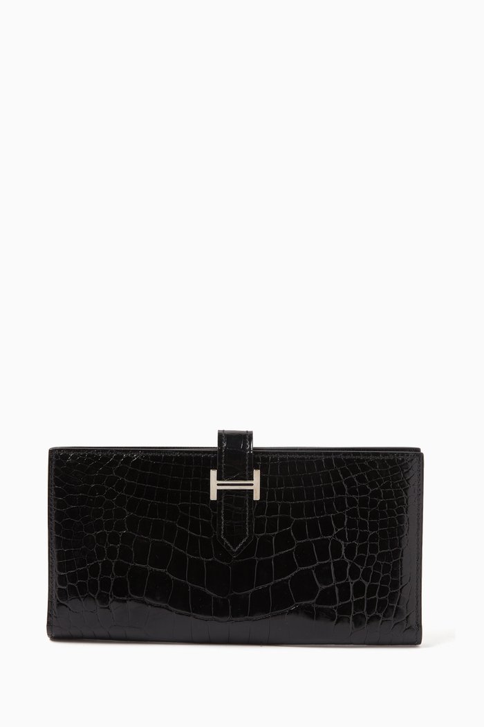 

Bearn Wallet in Crocodile Leather & Silver-tone Hardware, Black