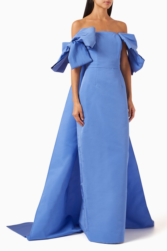 

Josephine Column Gown with Detachable Cape in Silk Faille, Blue