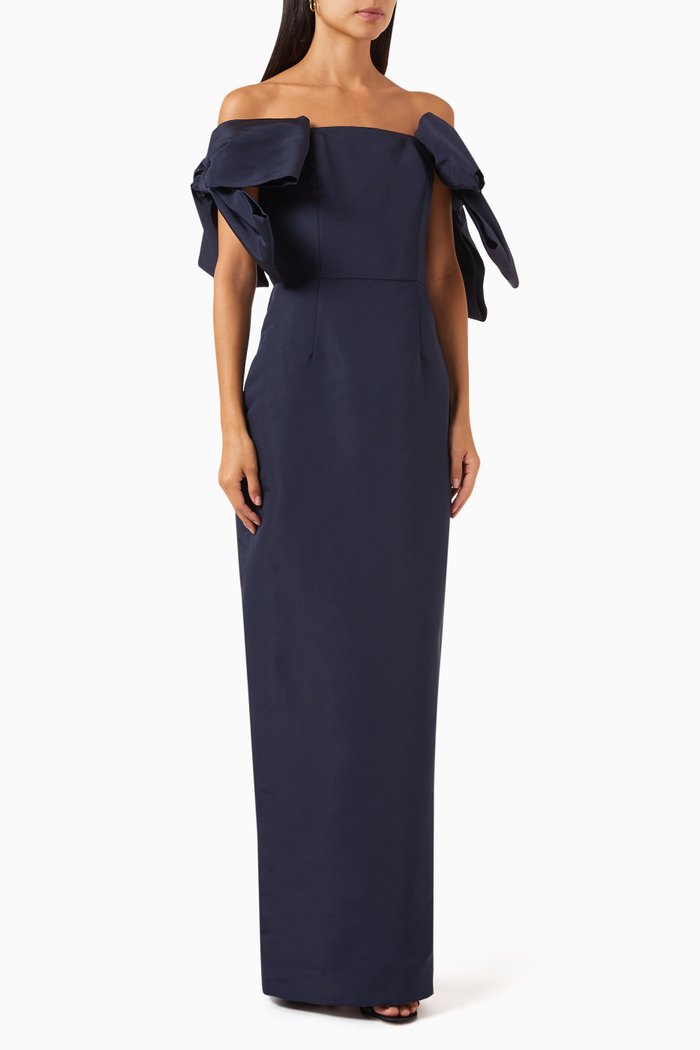 

Josephine Column Gown in Silk Faille, Blue