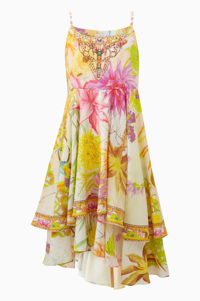 

Floral-print Rhinestones Dress in Cotton, Yellow