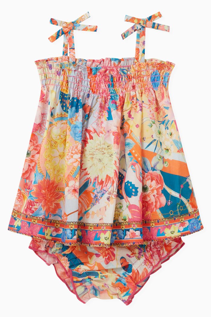 

Floral-print Shirred Dress in Cotton, Multicolour