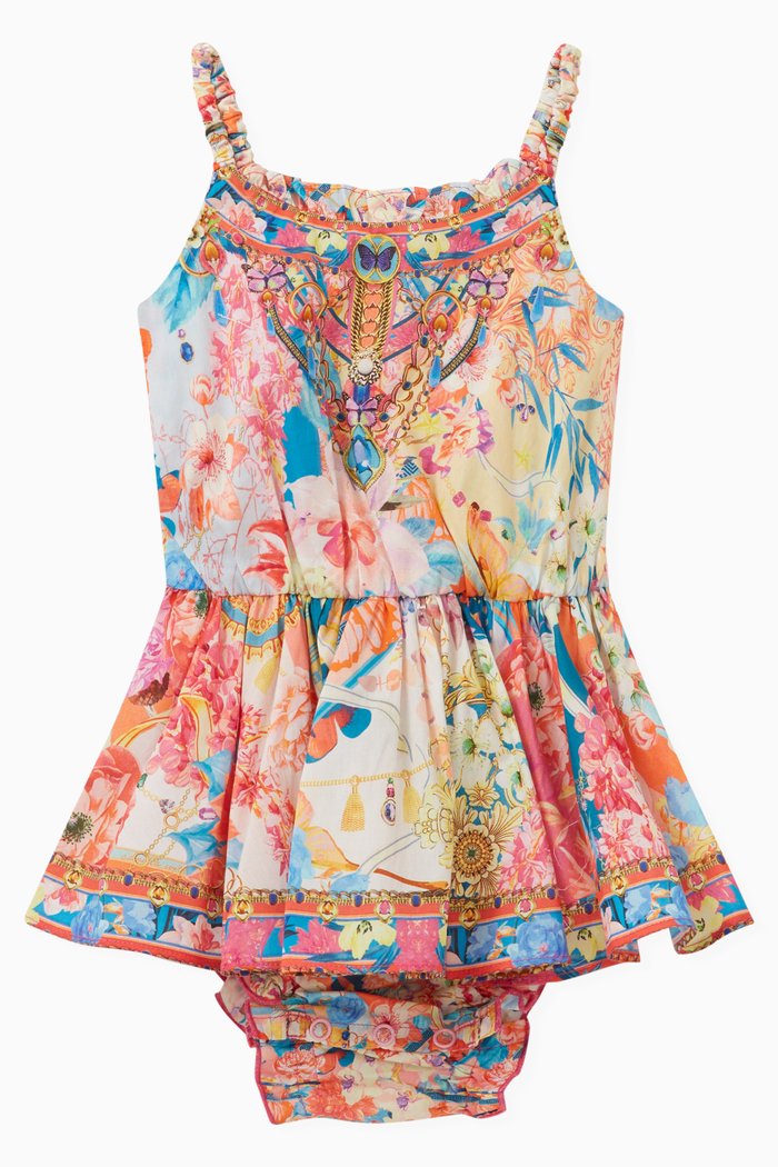

Floral-print Geometric-panel Dress Set in Cotton, Multicolour