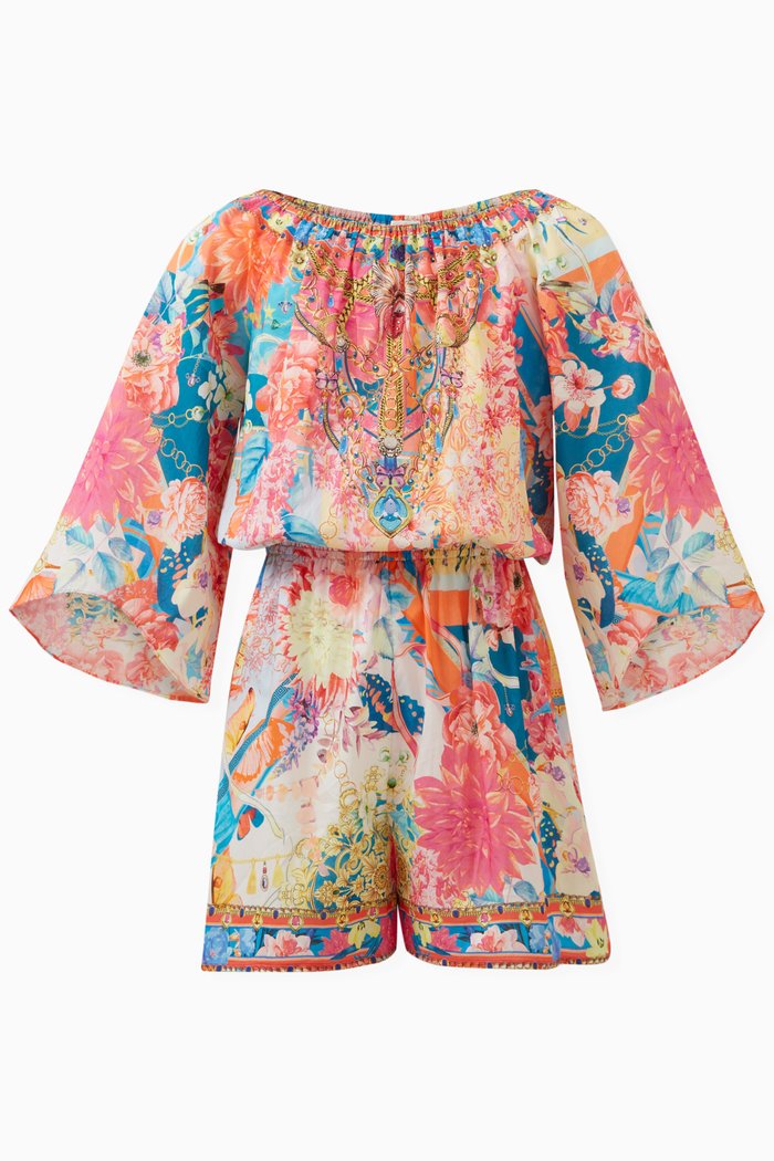 

Floral-print Off-shoulder Romper in Cotton, Multicolour