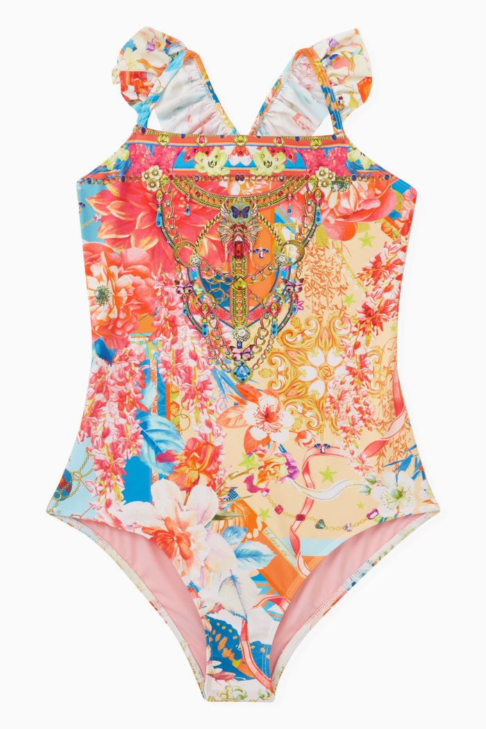 

Floral-print Rhinestones One-piece Swimsuit in Polyamide, Multicolour