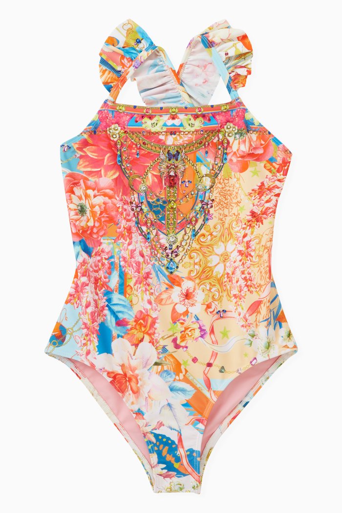 Floral-print Rhinestones One-piece Swimsuit in Polyamide, Multicolour