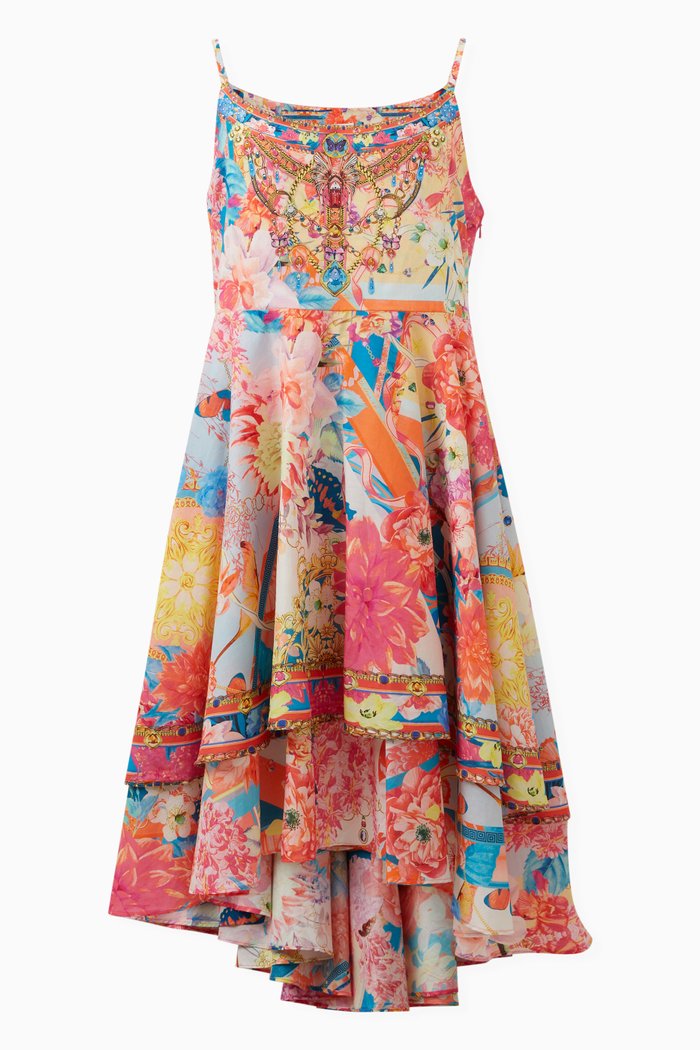 

Floral-print Rhinestones Dress in Cotton, Multicolour