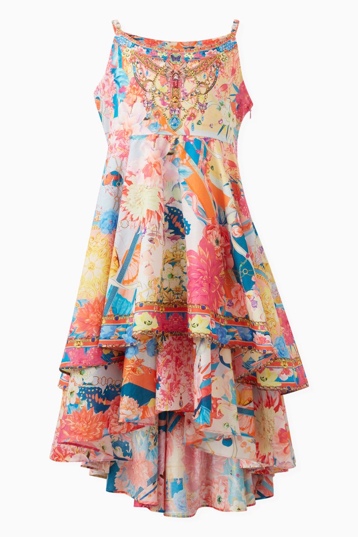 

Floral-print Rhinestones Dress in Cotton, Multicolour