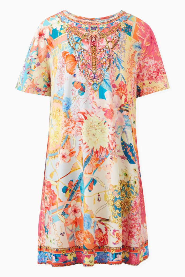 

Floral-print Crystal-embroidered T-shirt Dress in Cotton, Multicolour