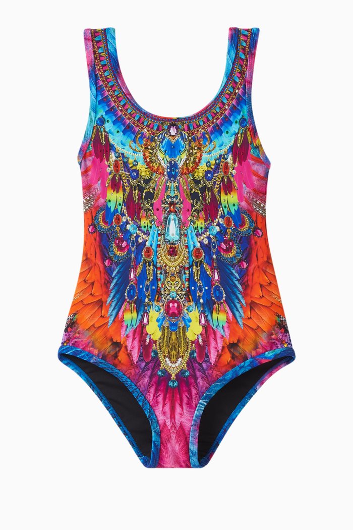 Graphic-print One-piece Swimsuit in Nylon, Multicolour