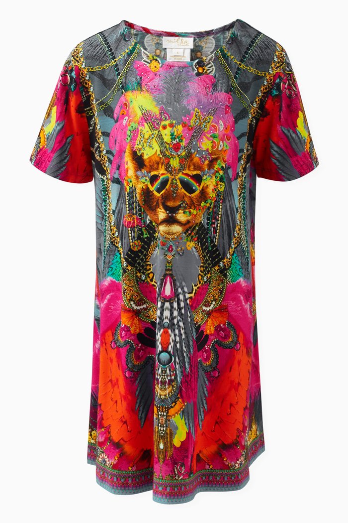 

Tiger-print T-shirt Dress in Viscose, Multicolour