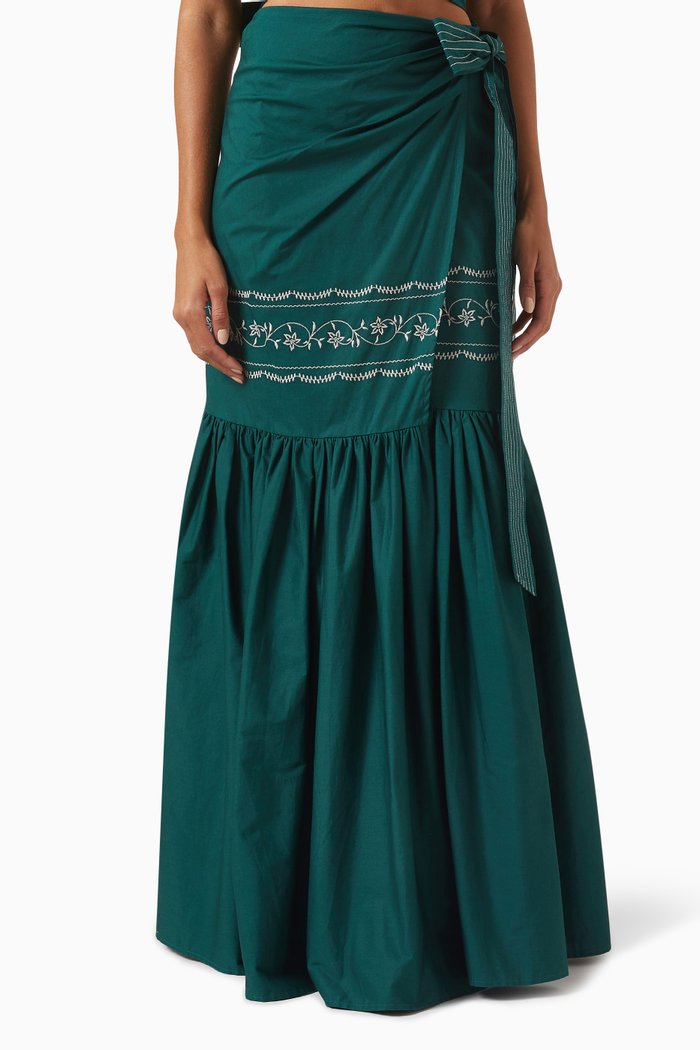 

Maxi Foret Embroidered Skirt in Cotton, Green