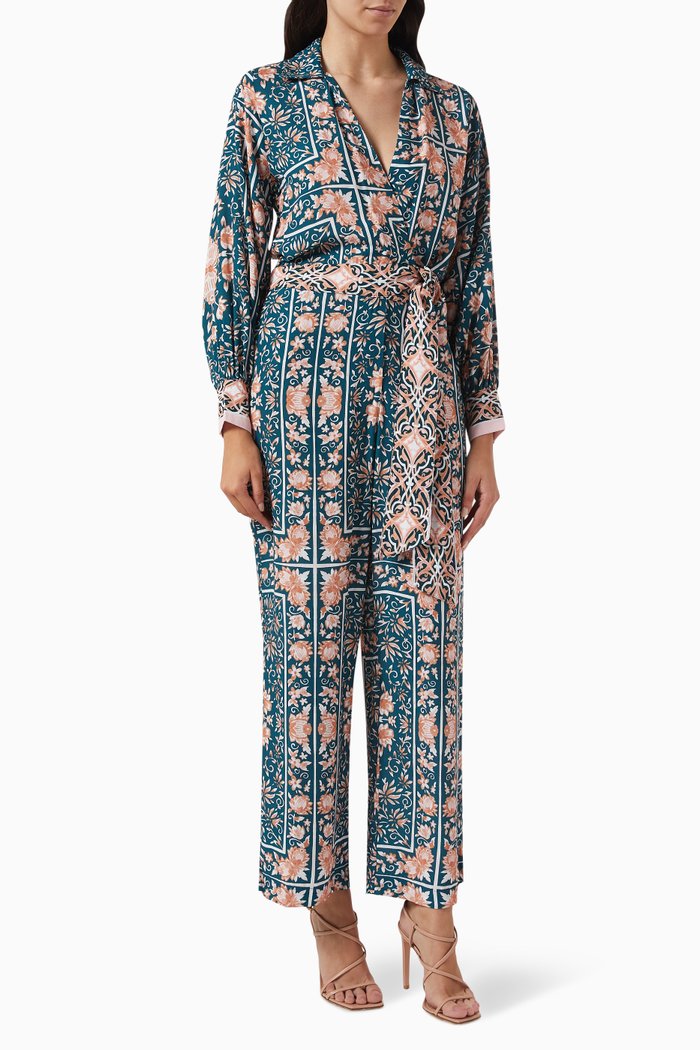 

Adriana Printed Jumpsuit in Cotton, Blue