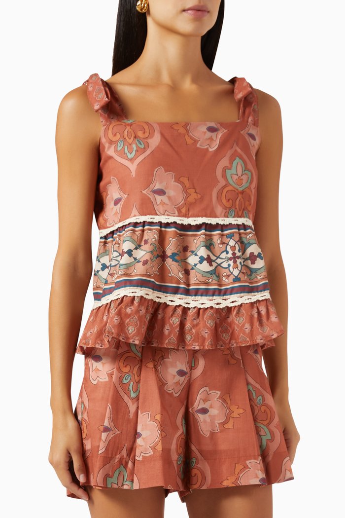 

Aries Floral Print Top in Cotton, Orange