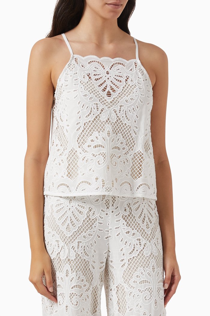 

Bisila Broderie Anglaise Top in Cotton, Neutral