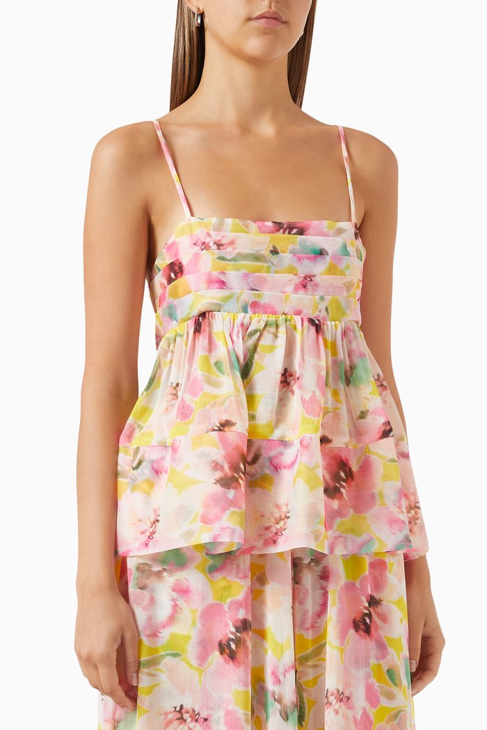 

Mariposa Babydoll Top in Floral-print Chiffon, Yellow