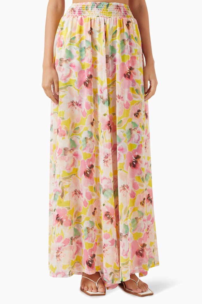 

Pilar Wide-leg Pants in Floral-print Chiffon, Yellow