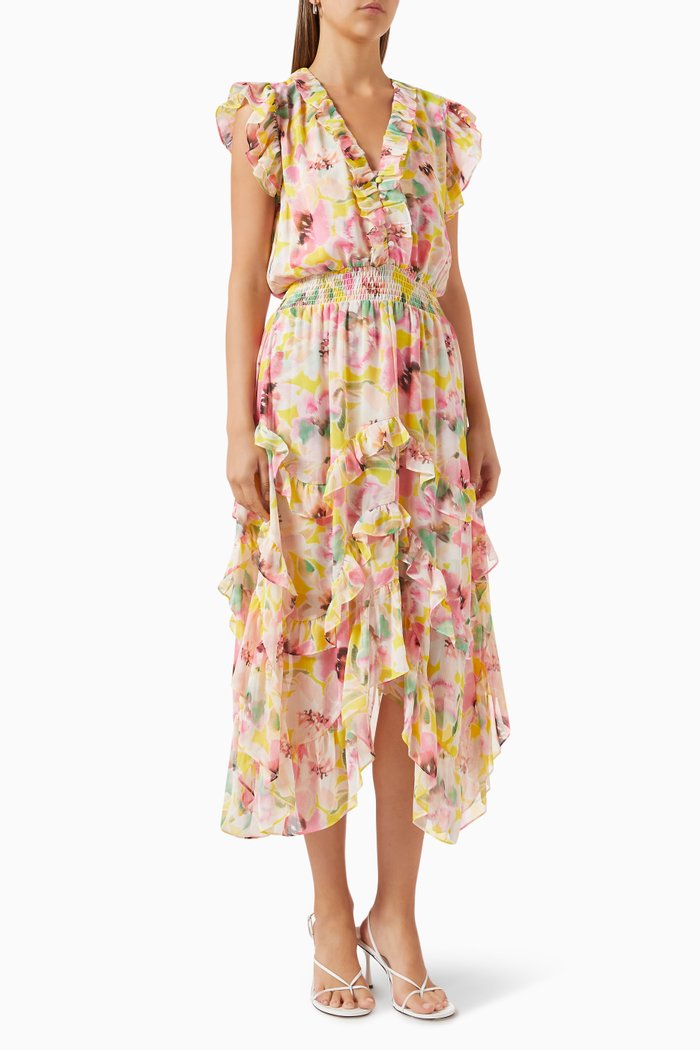 

Dakota Midi Dress in Floral-print Chiffon, Yellow