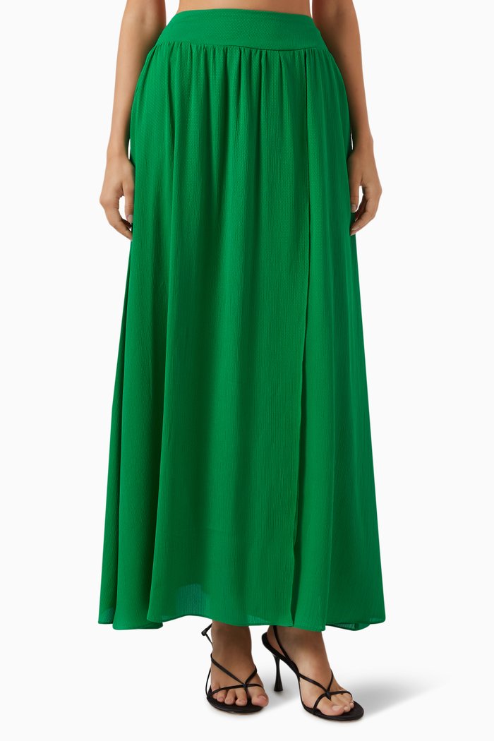 

Balena High-slit Maxi Skirt in Chiffon, Green