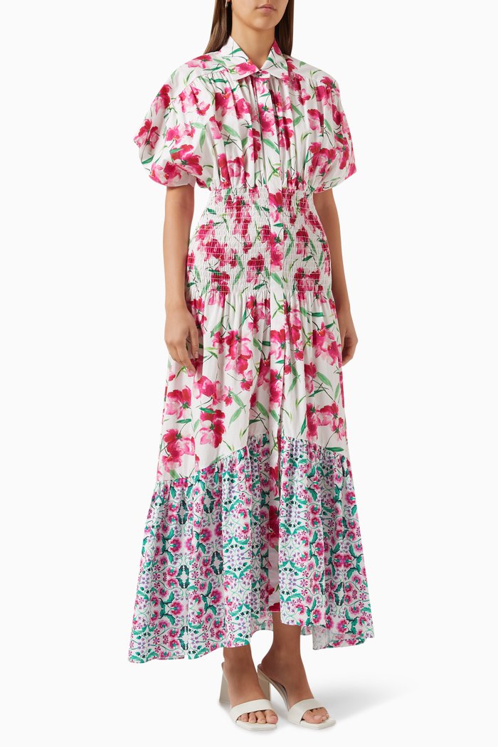 

Carolina Maxi Shirt Dress in Floral-print Cotton, Multicolour