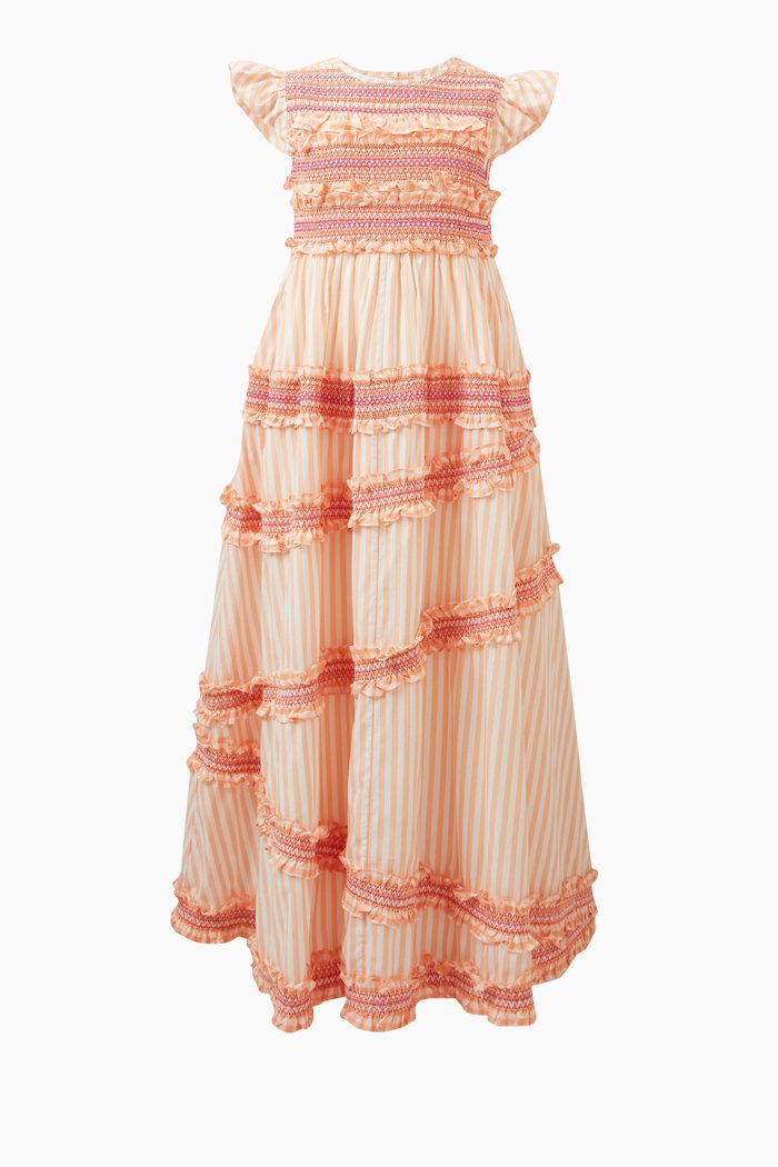 

Vanessa Smock Gown Dress in Cotton, Orange