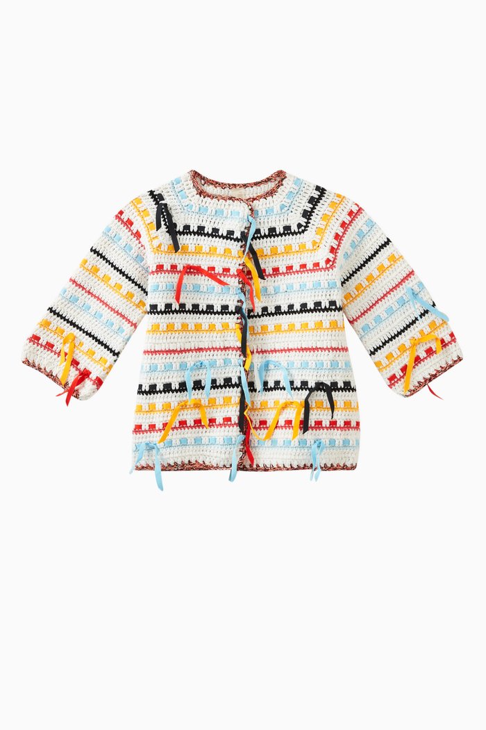 

Qudsia Crochet Cardigan in Cotton-blend, Multicolour
