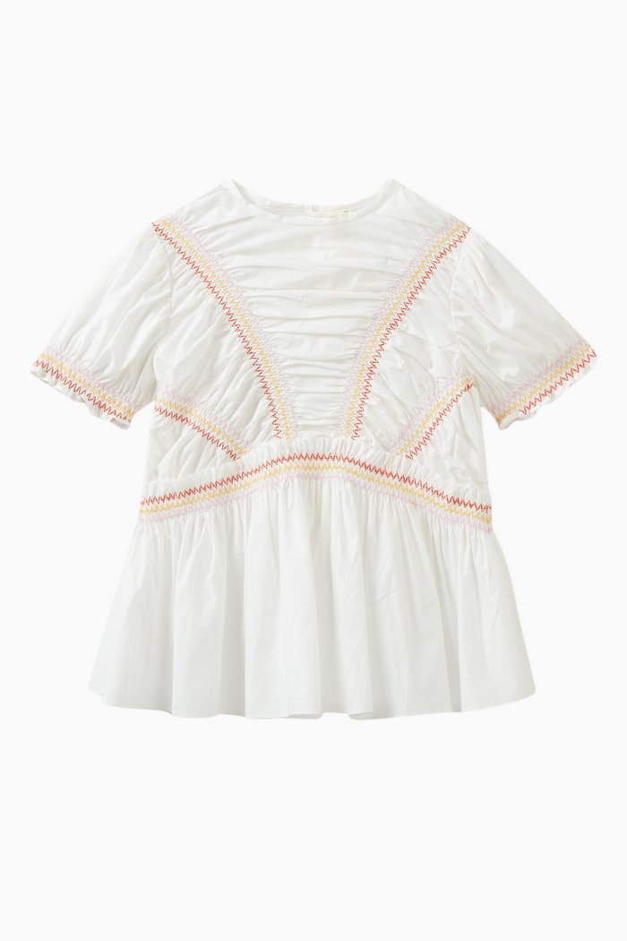 Pia Sunray Smocked Blouse in Cotton, Pink
