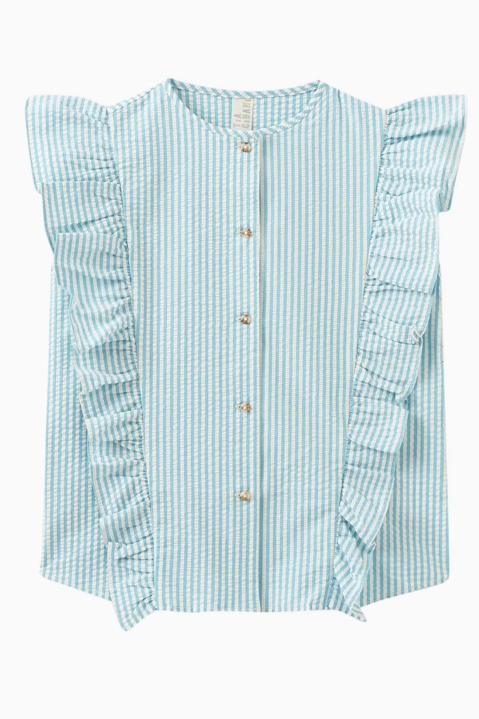 

Baiana Ruffle Shell Blouse in Cotton, Blue