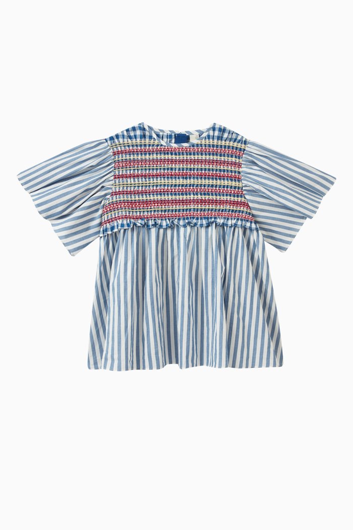 

Sofia Smocked Blouse in Cotton, Purple