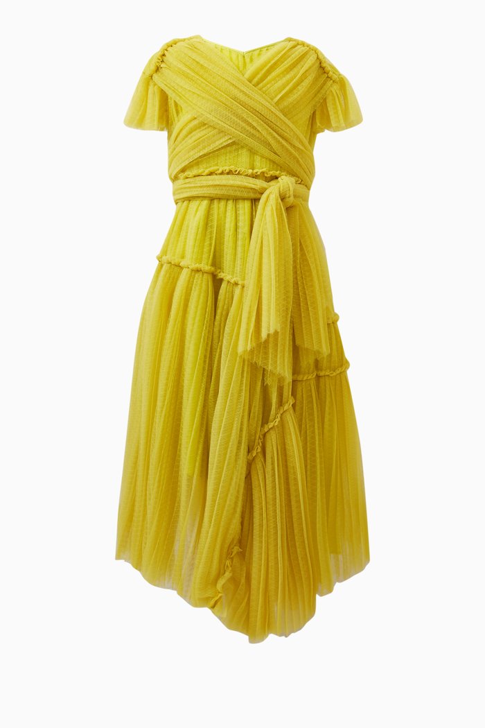 

Vanessa Pleated Midi-Frock Dress in Nylon, Yellow