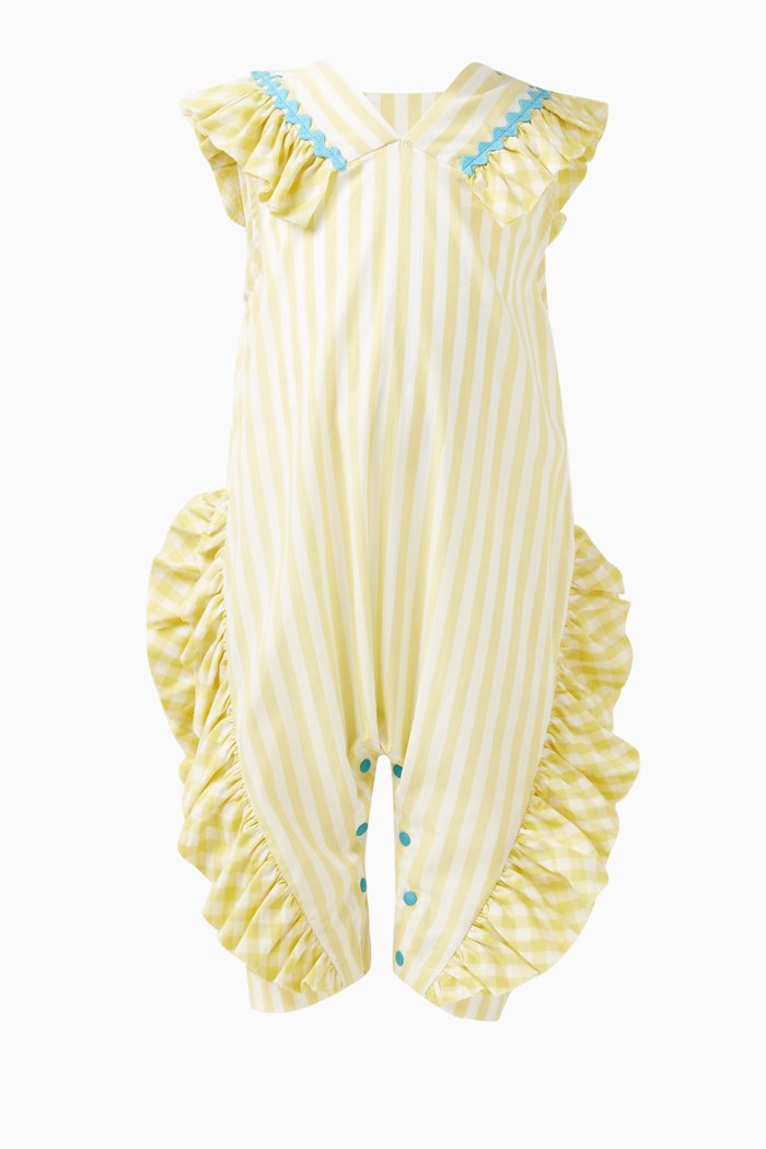 

Gibson Striped Flounce Romper in Cotton, Yellow