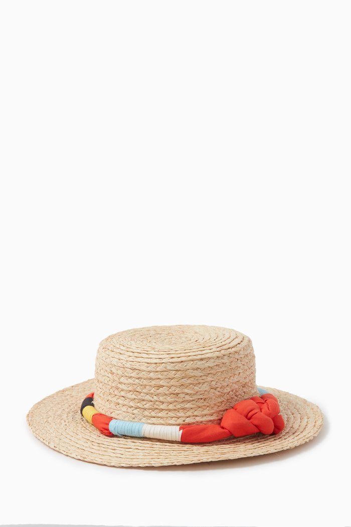 

Picnic Boater Hat in Straw & Cotton, Red